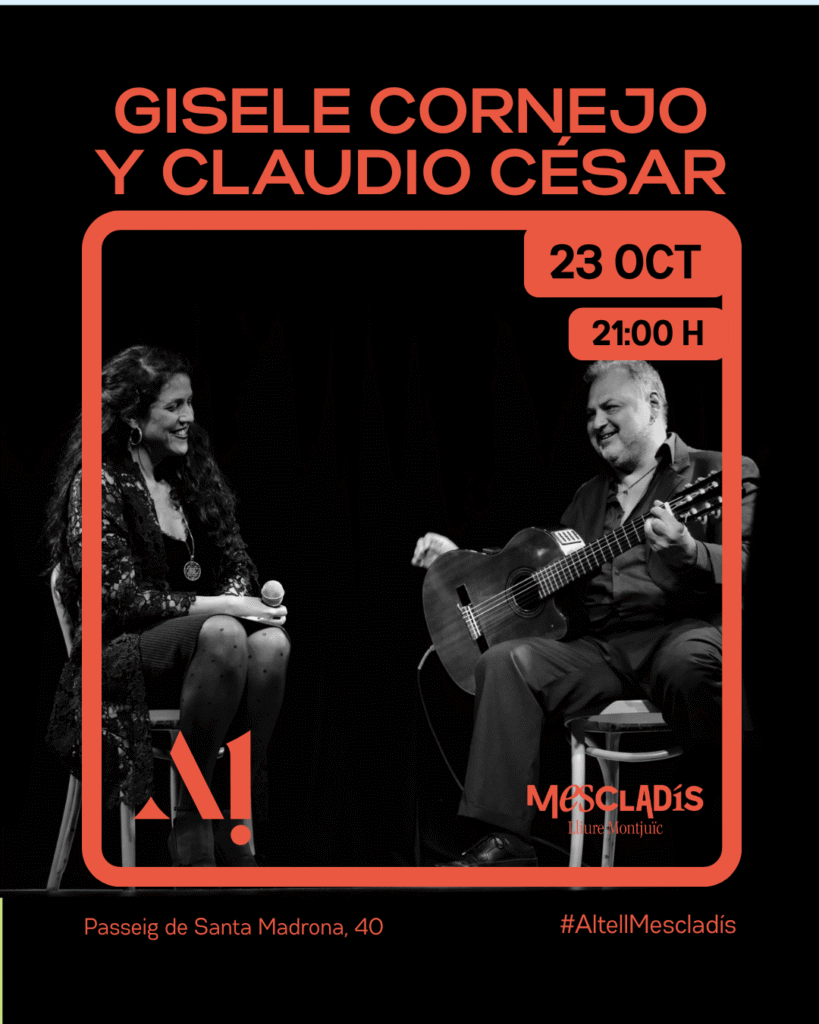 Gisele Cornejo y Claudio César: Tangos, Valses, Milongas y Candombes 21H- Jueves 23 de octubre  – 21:00 – Altell