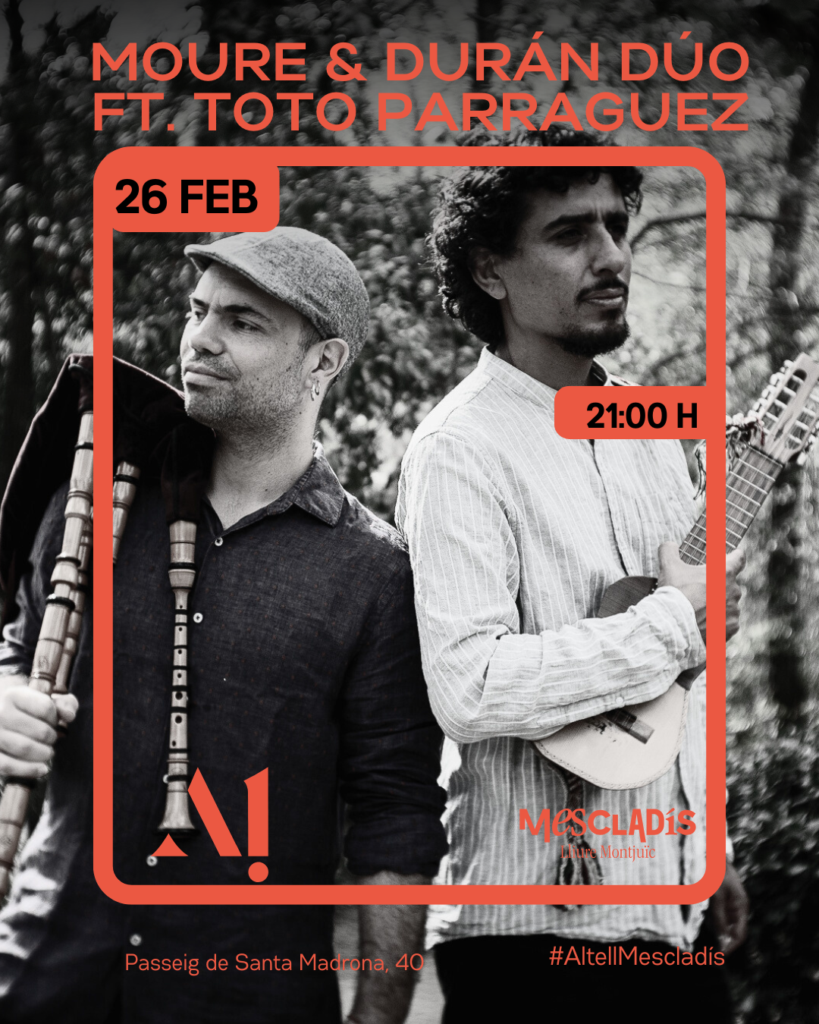 Moure & Durán dúo ft. Toto Parraguez: Músicas de ida y vuelta. Jueves 26 de Febrero  – 21:00 – Altell